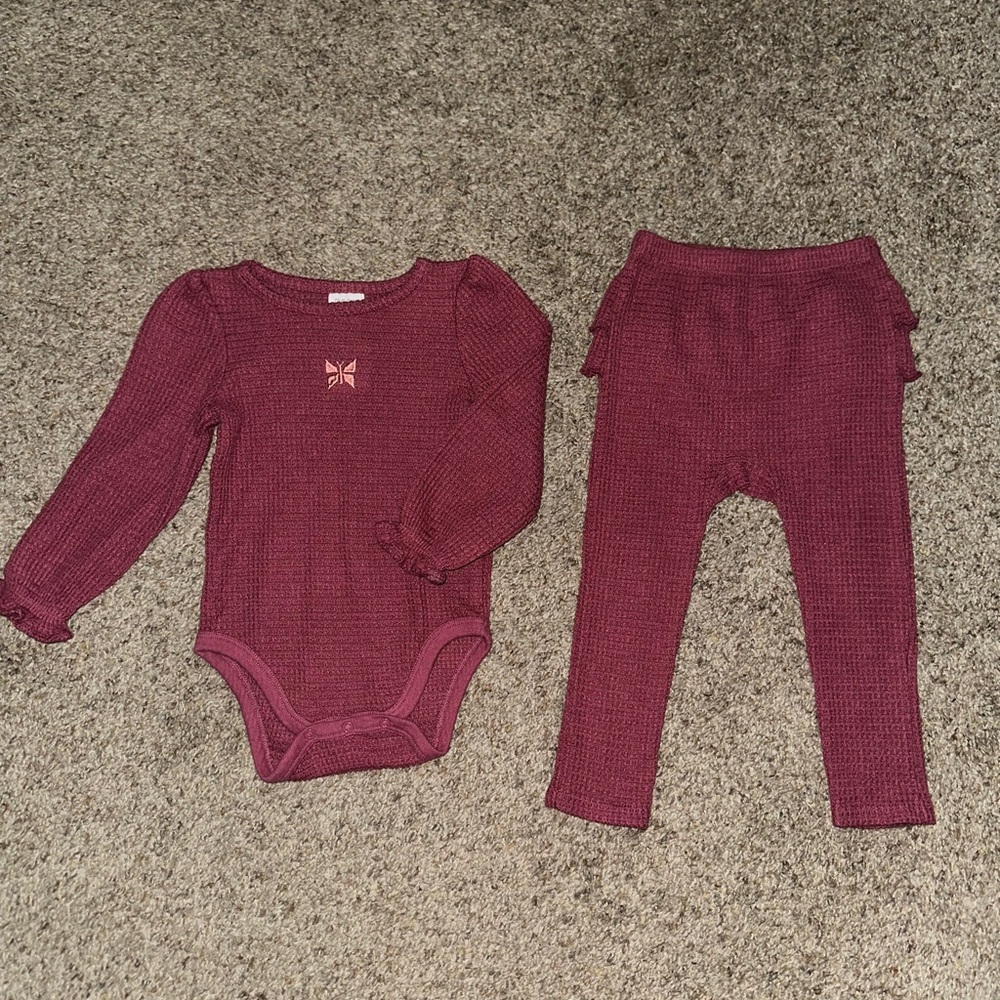 Burgundy Baby Bodysuit and Leggings Set